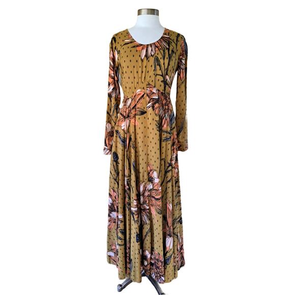 Free People First Kiss Maxi Dress Size Goldenrod Combo - Picture 2 of 13